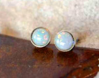 Opal Gemstone 4mm Bezel Set on Niobium or Titanium Posts (Hypoallergenic Studs for Sensitive Ears)