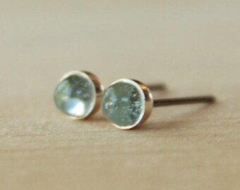 Sky Blue Topaz Gemstone Titanium Stud Earrings / 4mm Cabochon Bezel Set / Hypoallergenic Earrings Studs