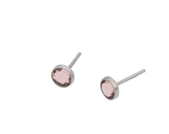 Vintage Rose Swarovski Crystal (4mm or 5mm) Bezel Set on Pure Titanium Studs (Hypoallergenic Post Earrings for Sensitive Ears)