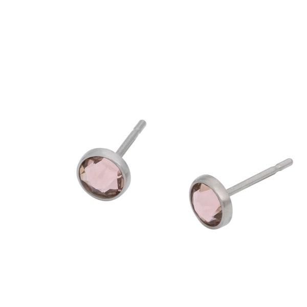 Vintage Rose Swarovski Crystal (4mm or 5mm) Bezel Set on Pure Titanium Studs (Hypoallergenic Post Earrings for Sensitive Ears)