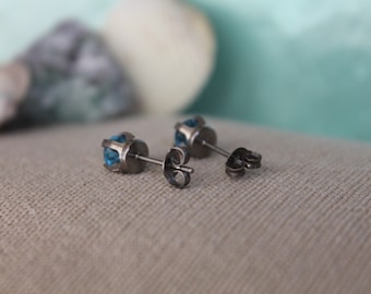 Reserved listing - Pure Titanium Earrings Aquamarine Facet Cut Hypoallergenic Nickel Free Studs