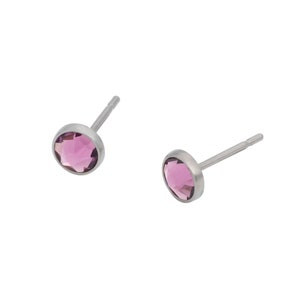 Iris Swarovski Crystal (4mm or 5mm) Bezel Set on Pure Titanium Studs (Hypoallergenic Post Earrings for Sensitive Ears)