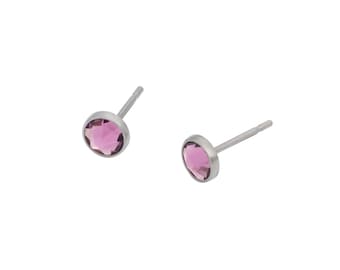 Iris Swarovski Crystal (4mm or 5mm) Bezel Set on Pure Titanium Studs (Hypoallergenic Post Earrings for Sensitive Ears)