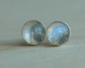 Adularia (Blue Flash Ceylon Moonstone) Gemstone Titanium Earrings Studs / 6mm Cabochon Bezel Set / Allergy Free Earrings for Metal Allergies
