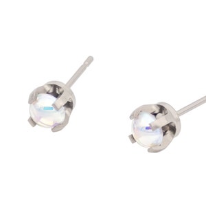Pure Titanium Earrings Aurora Borealis Cabochon Hypoallergenic Nickel Free Studs