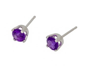 Amethyst Argentium Silver Earrings 5mm - Nickel Free Hypoallergenic Stud Earrings