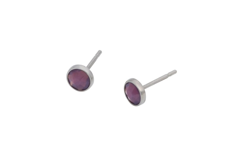 Cyclamen Opal Swarovski Crystal 4mm or 5mm Bezel Set on Titanium Posts Hypoallergenic Stud Earrings for Sensitive Ears image 1