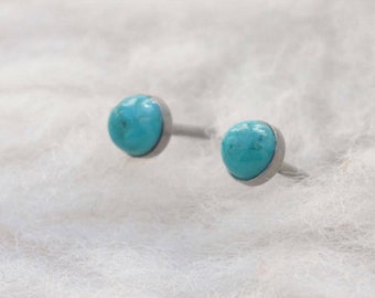 Turquoise Gemstone Titanium Earrings Studs / 4mm Cabochon Bezel Set / Earrings for Sensitive Ears