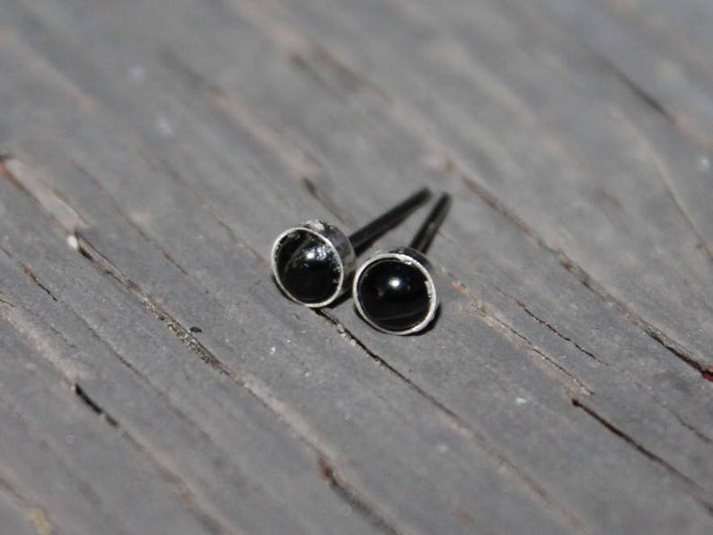 Black Star Diopside Gemstone 4mm Bezel Set on Niobium or Titanium Posts Nickel Free & Hypoallergenic Stud Earrings for Sensitive Ears image 2