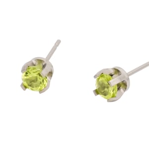 Pure Titanium Earrings Peridot Facet Cut Hypoallergenic Nickel Free Studs