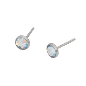 Swarovski Shimmer Crystal (4mm or 5mm) Bezel Set on Titanium Posts (Hypoallergenic and Nickel Free Stud Earrings for Sensitive Ears)