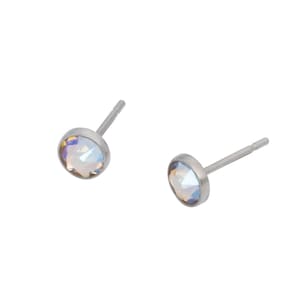 Silk Shimmer Multi-color Swarovski Crystal (4mm or 5mm) Bezel Set on Pure Titanium Studs (Hypoallergenic Post Earrings for Sensitive Ears)