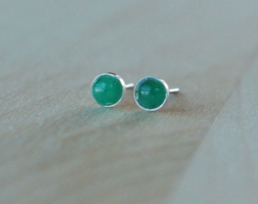 Emerald Gemstone 4mm Bezel Set on Niobium or Titanium Posts (Hypoallergenic Stud Earrings for Sensitive Ears)