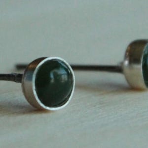 Nephrite Jade Gemstone 5mm Bezel Set on Niobium or Titanium Posts Hypoallergenic Stud Earrings for Sensitive Ears image 2
