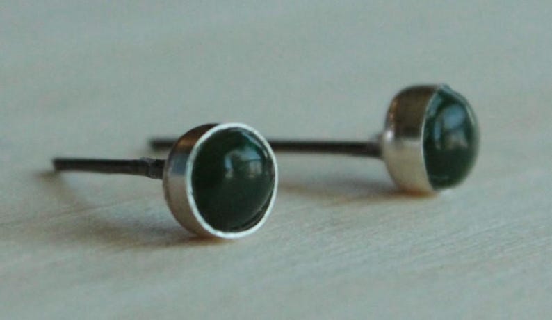 Nephrite Jade Gemstone 5mm Bezel Set on Niobium or Titanium Posts Hypoallergenic Stud Earrings for Sensitive Ears image 2