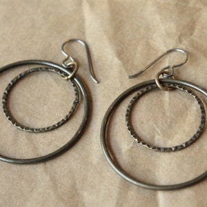 Titanium Earrings Hoops / Hoop Earrings for Sensitive Ears - Inner Texture Oxidized Gold Hoop Dangle