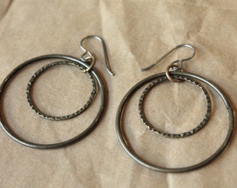 Titanium Earrings Hoops / Hoop Earrings for Sensitive Ears - Inner Texture Oxidized Gold Hoop Dangle