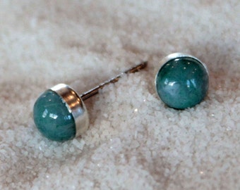 Moss Agate Gemstone Titanium Earrings Studs / 6mm Cabochon Bezel Set / Allergy Free Earrings for Metal Allergies