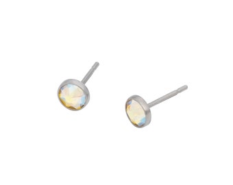 Citrine Shimmer Swarovski Crystal (4mm or 5mm) Bezel Set on Pure Titanium Studs (Hypoallergenic Post Earrings for Sensitive Ears)