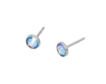 Black Diamond Shimmer Swarovski Crystal (4mm or 5mm) Bezel Set on Pure Titanium Studs (Hypoallergenic Post Earrings for Sensitive Ears)