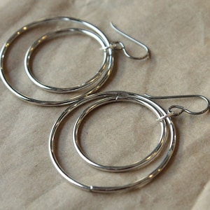 Titanium Earrings Hoops / Hoop Earrings for Sensitive Ears Double Bangled Rhodium Hoop Dangle image 2