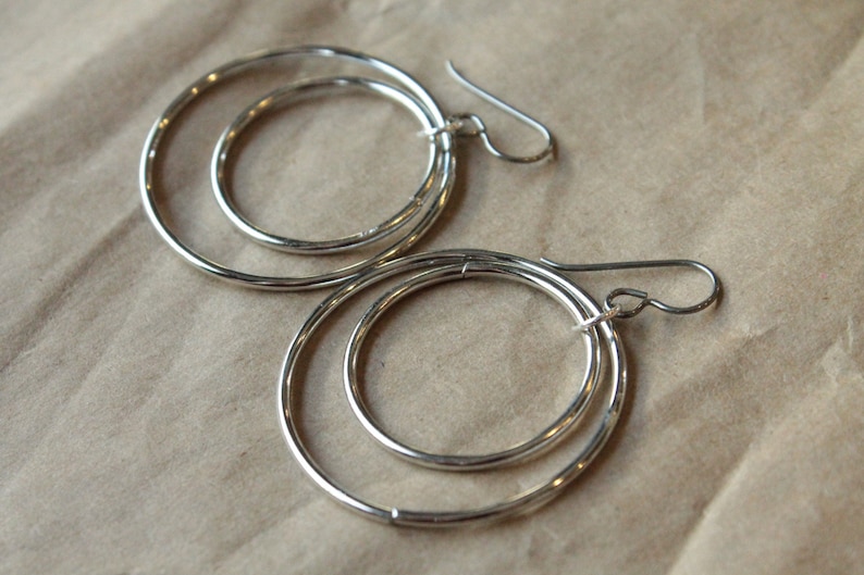 Titanium Earrings Hoops / Hoop Earrings for Sensitive Ears Double Bangled Rhodium Hoop Dangle image 2