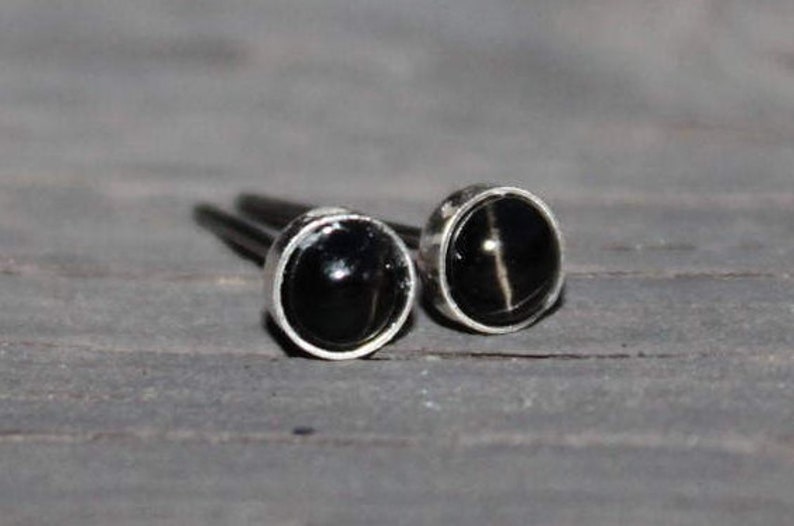 Black Star Diopside Gemstone 4mm Bezel Set on Niobium or Titanium Posts Nickel Free & Hypoallergenic Stud Earrings for Sensitive Ears image 1