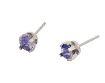 Pure Titanium Earrings Iolite Blue Topaz Facet Cut Hypoallergenic Nickel Free Studs