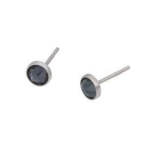 Graphite Grey Swarovski Crystal (4mm or 5mm) Bezel Set on Pure Titanium Studs (Hypoallergenic Post Earrings for Sensitive Ears)