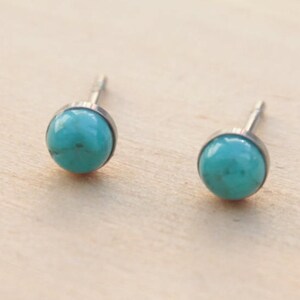 Turquoise Gemstone 5mm Bezel Set on Titanium / Niobium Studs - Nickel Free & Hypoallergenic Post Earrings for Sensitive Ears