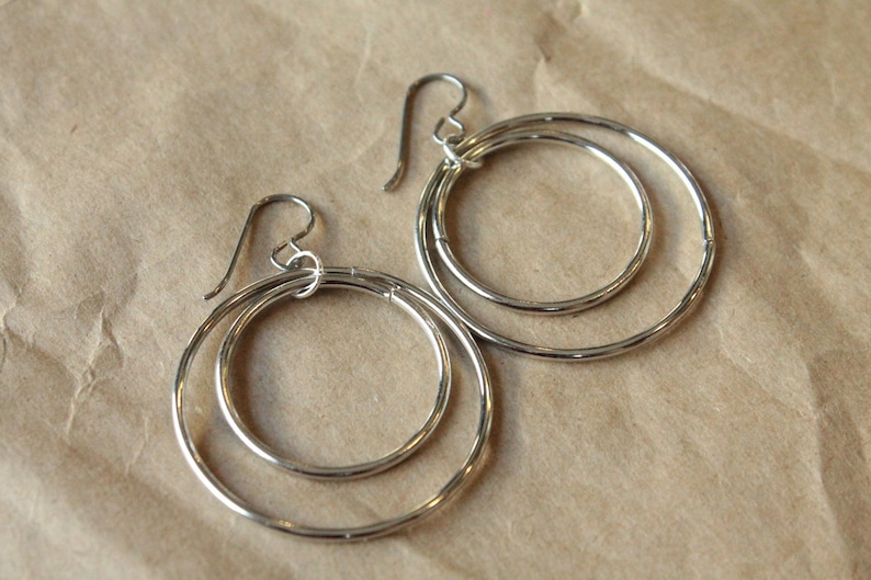 Titanium Earrings Hoops / Hoop Earrings for Sensitive Ears Double Bangled Rhodium Hoop Dangle image 1