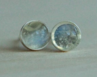 Adularia (Blue Flash Ceylon Moonstone) Gemstone Titanium Earrings Studs / 5mm Cabochon Bezel Set / Allergy Free Earrings for Metal Allergies