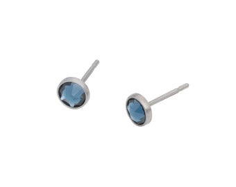 Montana Sky Blue Swarovski Crystal (4mm or 5mm) Bezel Set on Pure Titanium Studs (Hypoallergenic Post Earrings for Sensitive Ears)