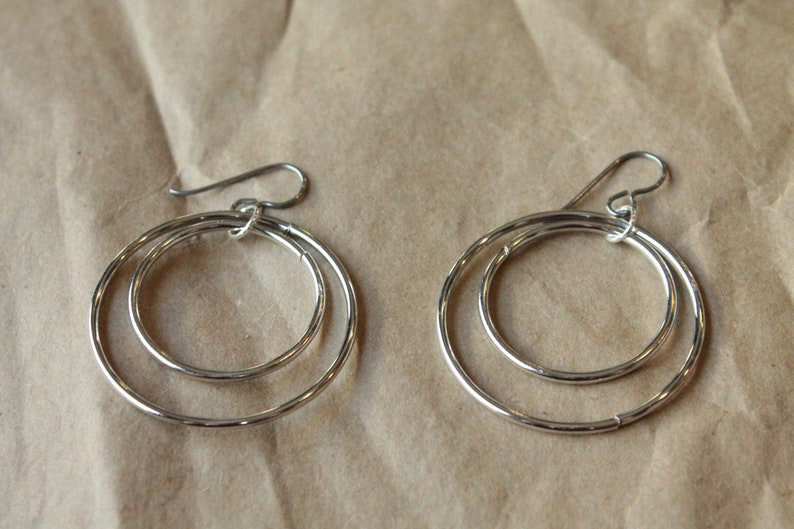 Titanium Earrings Hoops / Hoop Earrings for Sensitive Ears Double Bangled Rhodium Hoop Dangle image 3