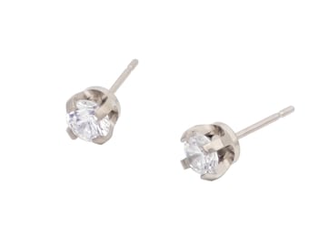 Pure Titanium Earrings Cubic Zirconia Facet Cut Hypoallergenic Nickel Free Studs