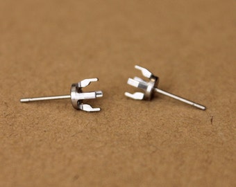 Pure Titanium Prong Stud Earring Findings (1 pair) - Hypoallergenic and Nickel Free - For 5mm Stones - Exclusively by Pretty Sensitive Ears