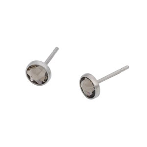 Greige Swarovski Crystal (4mm or 5mm) Bezel Set on Pure Titanium Studs (Hypoallergenic Post Earrings for Sensitive Ears)
