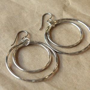 Titanium Earrings Hoops / Hoop Earrings for Sensitive Ears Double Bangled Rhodium Hoop Dangle image 4
