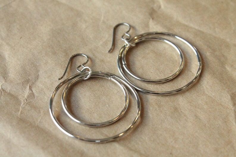 Titanium Earrings Hoops / Hoop Earrings for Sensitive Ears Double Bangled Rhodium Hoop Dangle image 4