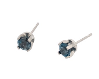 Pure Titanium Earrings London Blue Topaz Facet Cut Hypoallergenic Nickel Free Studs