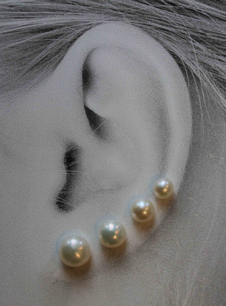 Classic Pearls Small 4-4.5mm Hypoallergenic Earrings for Sensitive Ears Your Choice: Niobium, Titanium, Surgical Steel Studs image 3