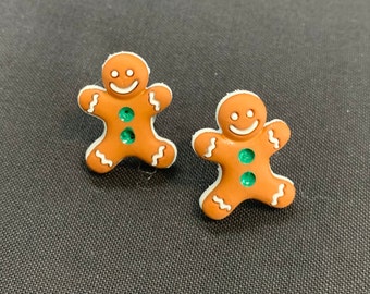 Earrings, pierced stud, gingerbread men, Christmas, festive, children earrings