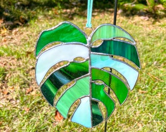 Stained Glass Monstera Leaf Suncatcher
