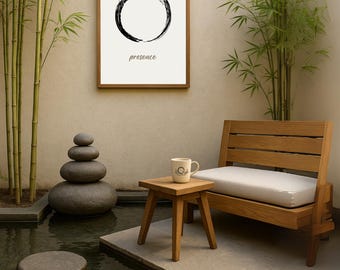 Presence Enso Circle | Beige Minimalist Decor | Printable Zen Poster for Mindfulness | Japandi Wall Art | Firat Sami Art