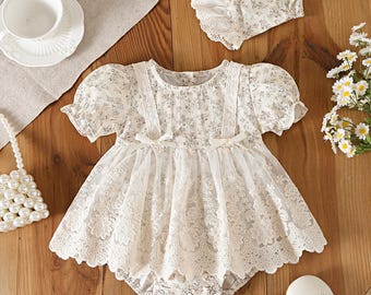 Newborn Floral Cotton Romper and Hat Set, Baby Shower Outfit