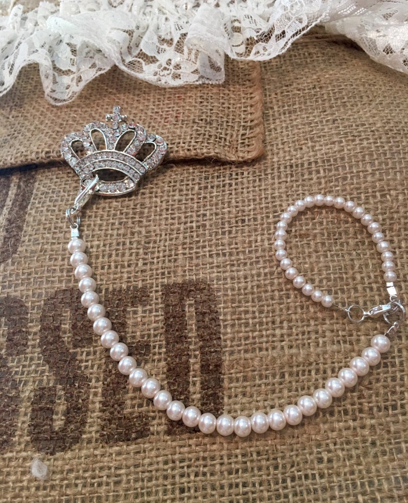 Crystal Crown Pink Pearl Pacifier Clip Etsy