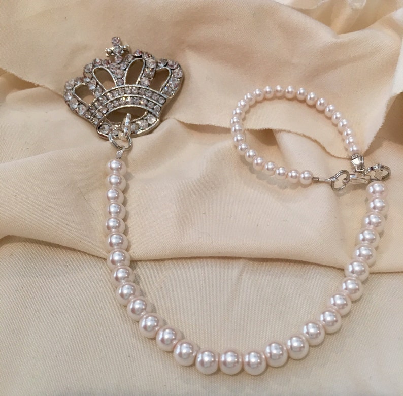 Crystal Crown Pink Pearl Pacifier Clip Etsy