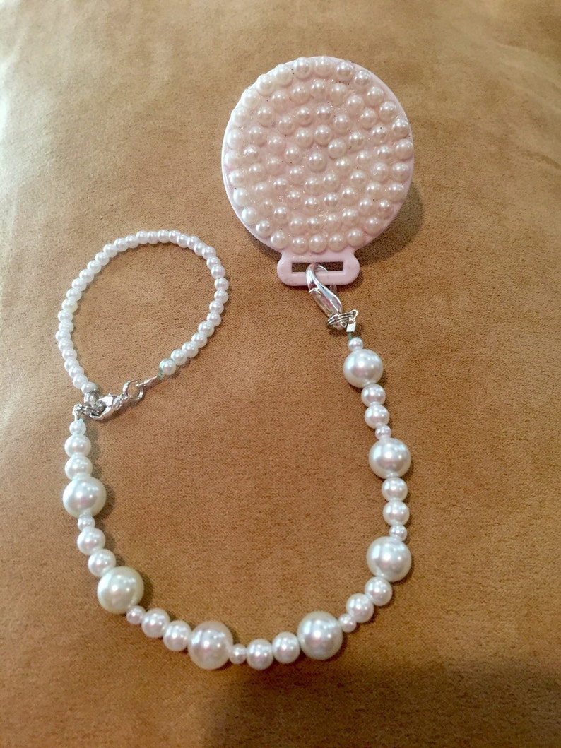 White Pearl Pacifier Clip Etsy