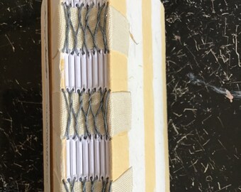 Yellow striped mixed media  paper  French link journal/diary/blank book- fl24