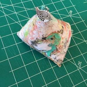 Handmade Triangle Book Weight: &quot;Blue Bird&quot; Fabric with Bird Charm